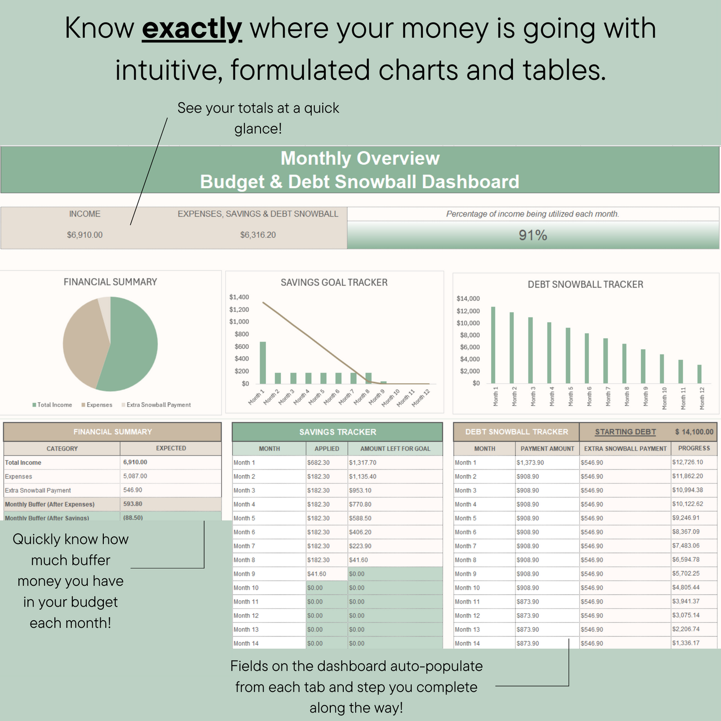 Simple, Easy to Use, Budget and Debt Snowball Step-by-Step Excel, Pre-Formulated Personal Finance Workbook